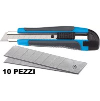 10 Pz. Taglierino cutter professionale 18 mm guidalama acciaio 3 lame dotazione