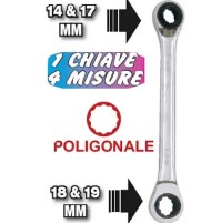 Chiave combinata a cricchetto poligonale doppia con inversione 14 x 17 18 x 19