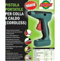 PISTOLA PORTATILE COLLA A CALDO BATTERIA RICARICABILE ASTURO CORDLESS LED USB 