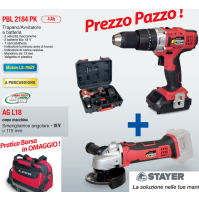 TRAPANO AVVITATORE A PERCUSSIONE + SMERIGLIATRICE ANGOLARE A BATTERIA 18V 4.0 Ah