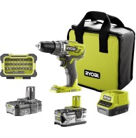 Trapano elettrico avvitatore con doppia batteria litio 18V 4ah Ryobi + set bit