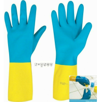 Un paio di Guanti Guanto lattice giallo rivestiti neoprene blu Taglia 8 Bicolore